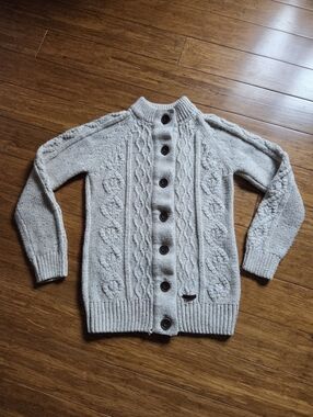 Roots Kids Cable Knit Cardigan XL 11-12 Cream Speckled Wool Blend Button Up